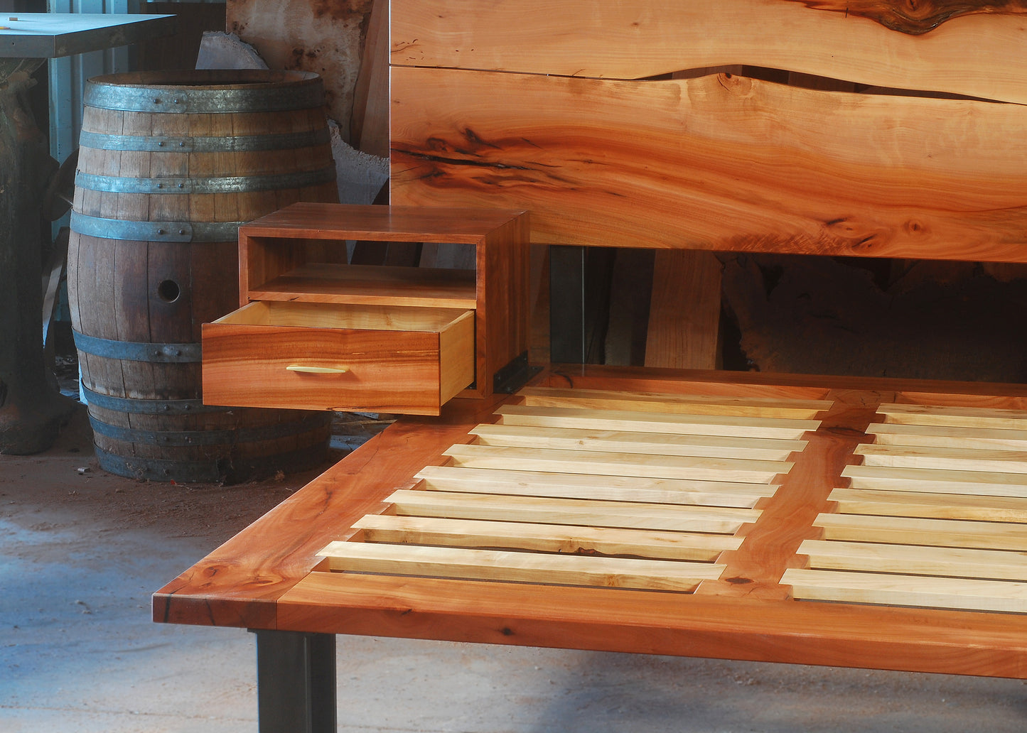 Madrone Bed with floating Nightstands