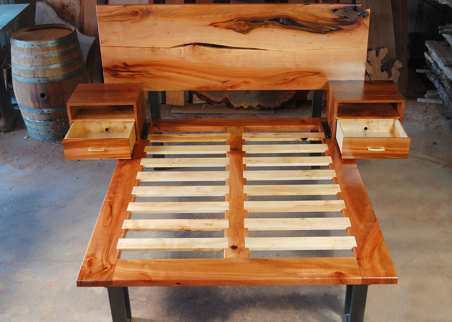 Madrone Bed with floating Nightstands